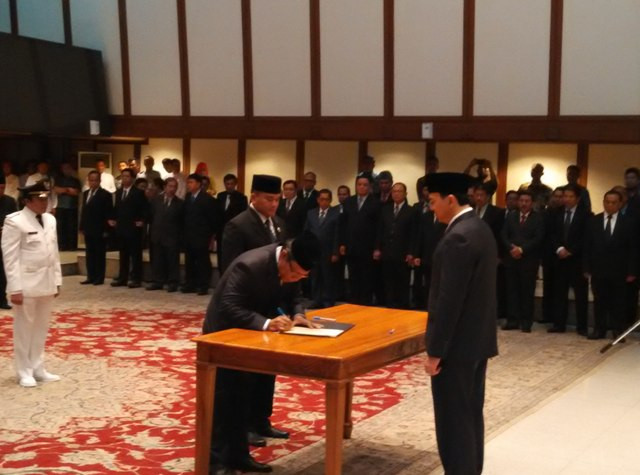 Teguh Endarwan resmi dilantik hari ini menjadi Kepala Dinas Tata Air DKI yang baru menggantikan Tri Joko Sri Margiato. (Foto: MTVN/LB Ciputri Hutabarat)