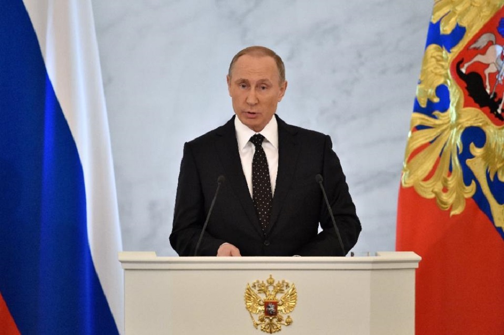 Presiden Rusia Vladimir Putin berpidato di Kremlin, Moskow, 3 Desember 2015. (Foto: AFP/Kirill Kudryavtsev)