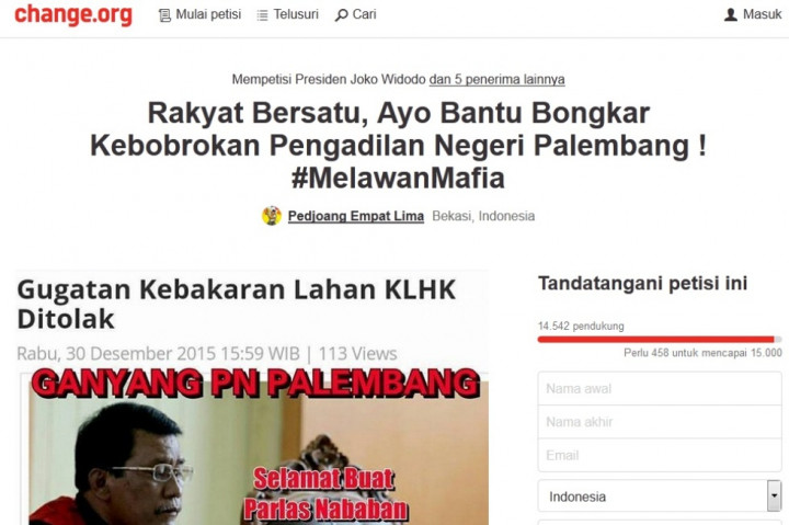 Belasan Ribu Netizen Dukung Petisi Bongkar Kebobrokan PN Palembang