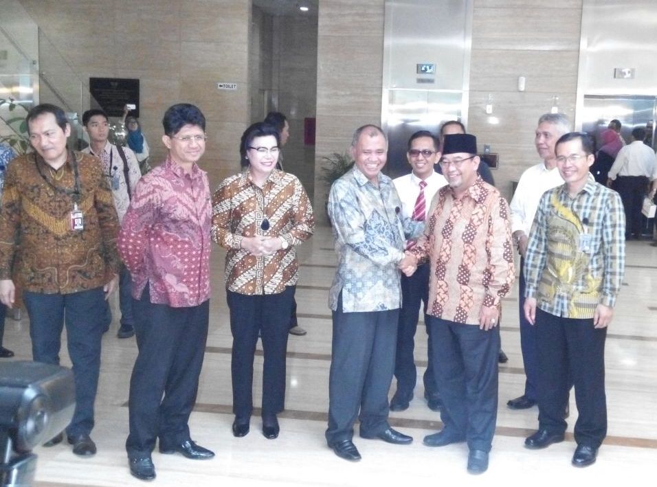 Pimpinan KPK di Gedung BPK Jakarta. Foto: MTVN/Yogi Bayu Aji