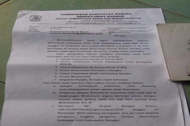 Pemkab Bangka Layangkan Surat Minta Jemaah Ahmadiyah Bertobat     