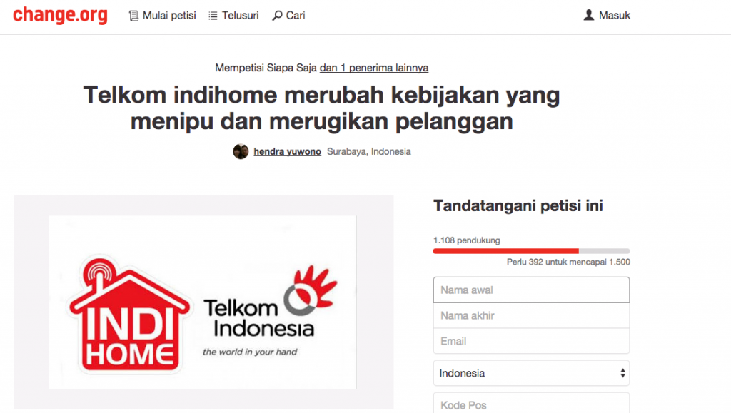 Kebijakan FUP diprotes pelanggan melalui petisi di situs Change.org.