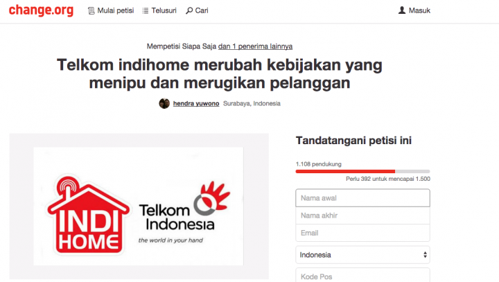 Protes Kebijakan FUP, Pelanggan IndiHome Buat Petisi untuk Telkom  