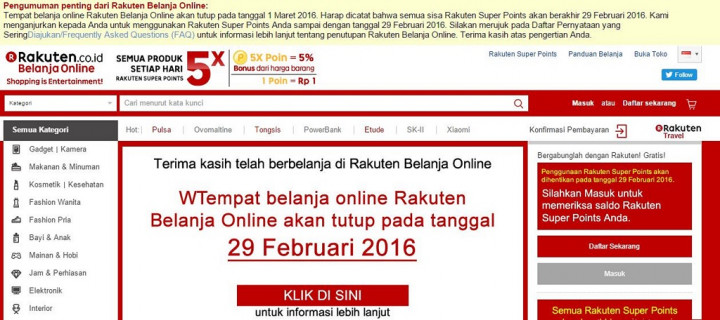 Mulai Tanggal 1 Maret, Rakuten Tutup 