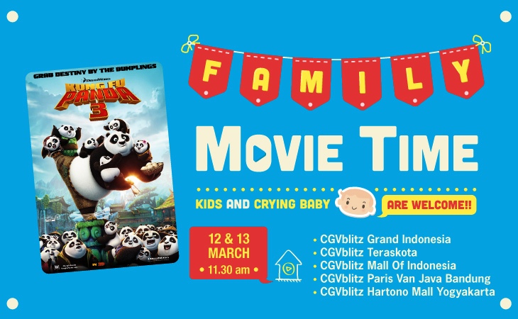 Program Family Movie Time tersedia setiap Sabtu dan Minggu, pukul 11.30 WIB, selama ada penayangan film keluarga