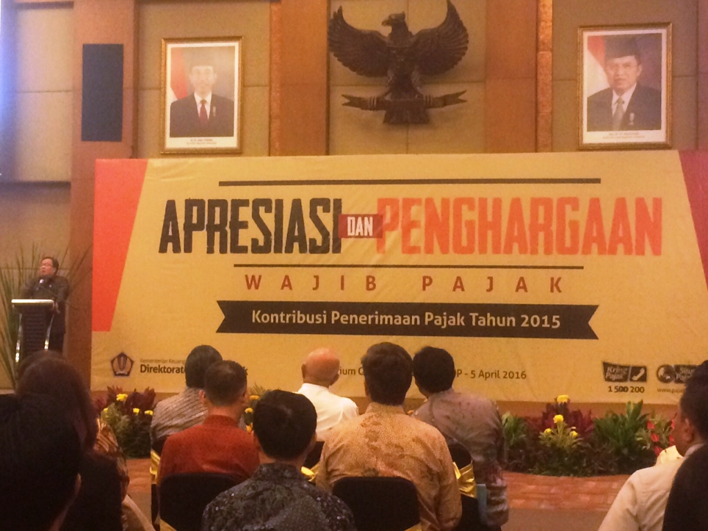 Menteri Keuangan Bambang Brodjonegoro saat memberikan sambutan di acara anugerah bagi Wajib Pajak. (FOTO: MTVN/Suci Sedya Utami)