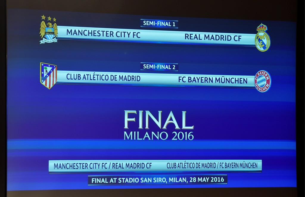 Hasil undian babak semifinal Liga Champions 2015 -- 2016. (Foto: AP/Christian Brun)
