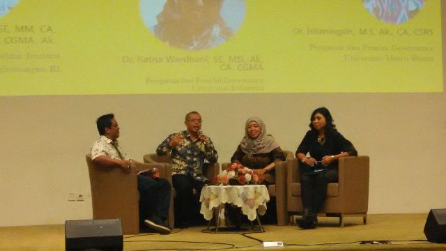 Diskusi Perspektif Praktis dan Teoritis Good Governance dalam Pencegahan Fraud di Universitas Mercu Buana, Jalan Meruya Selatan, Jakarta Barat, Minggu (12/6/2016)/MTVN/Intan Fauzi