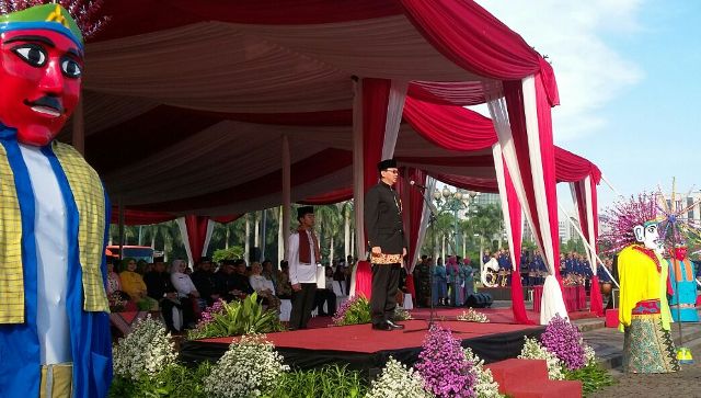 Gubernur Provinsi DKI Jakarta, Basuki Tjahaja Purnama saat upacara peringatan HUT Jakarta. Foto: MTVN/LB Ciputri Hutabarat