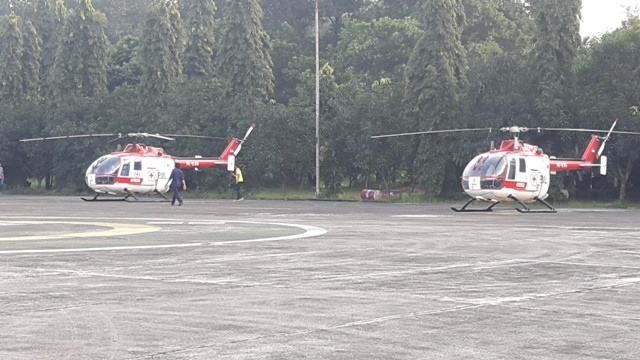 Dua helikopter milik PMI yang akan mengudara di jalur mudik. Foto: MTVN/Riyan Ferdianto