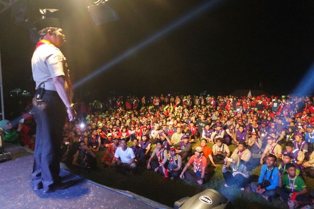 Ketua Gerakan Pramuka Kwarda Sulawesi Syahrul Yasin Limpo di depan peserta Jambore Nasional X 2016