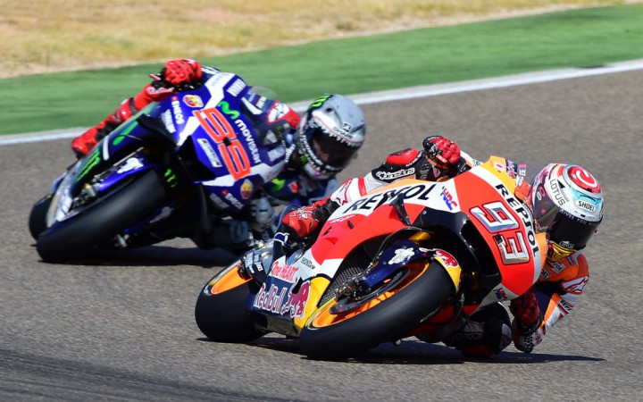 Kalahkan Lorenzo dan Rossi, Marquez Juara MotoGP Aragon