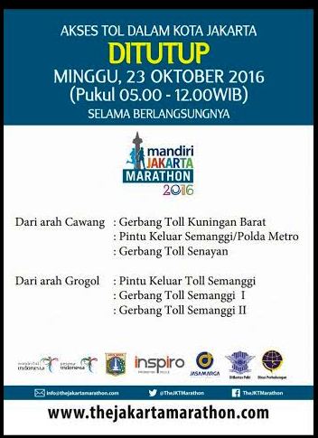 Perhelatan Jakarta Marathon 2016, Tol Dalam Kota akan Ditutup