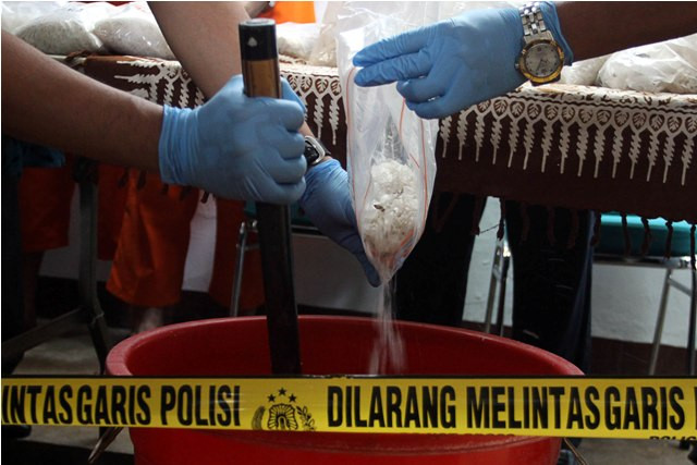 pemusnahan barang bukti sabu. Foto: MI/Galih Pradipta