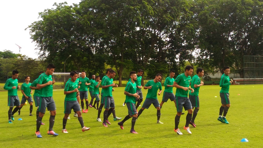 Timnas Indonesia sedang berlatih jelang melawan Thailand. (Foto: Mtvn/ Krinsa Octavianus)