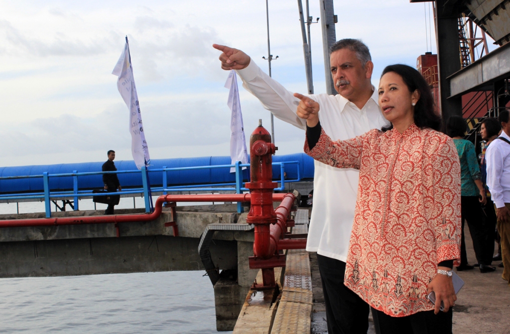 Menteri BUMN Rini Soemarno bersama Direktur Utama PT PLN (Persero) Sofyan Basir. (FOTO: MI/Palce Amalo)