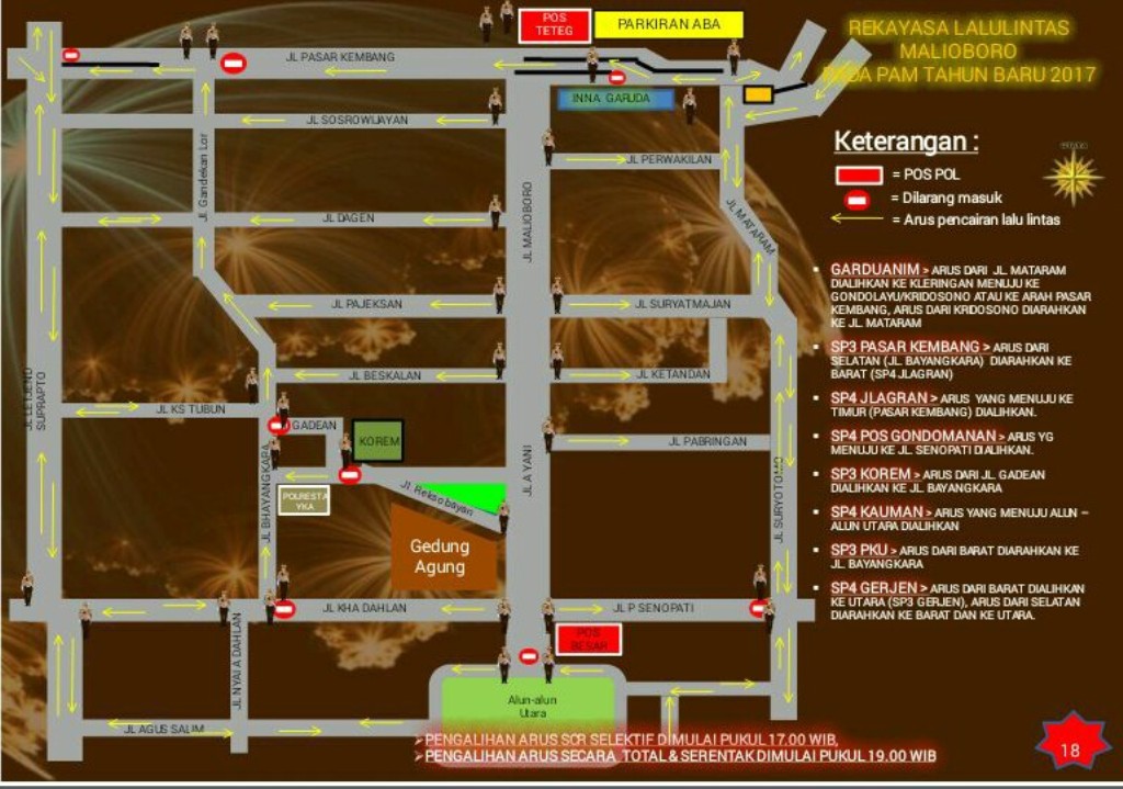 Peta pengalihan arus di sekitar Malioboro saat malam pergantian tahun/Istimewa