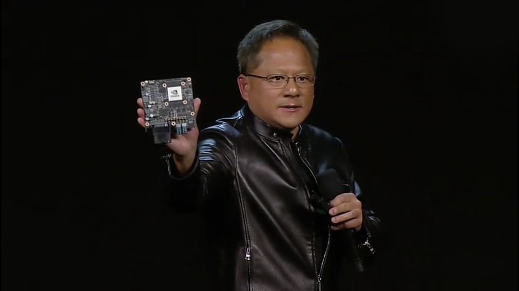 CEO NVIDIA Jen-Hsun Huang memperlihatkan Xavier di CES 2017
