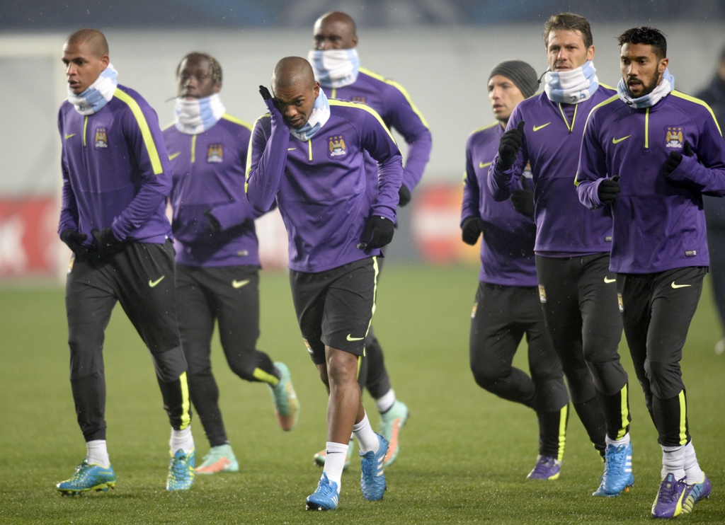 Sesi latihan Manchester City. (ALEXANDER NEMENOV / AFP)