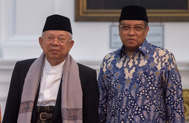 Ketua Umum MUI, KH. Ma'ruf Amin (kiri) bersama Ketua Umum PBNU KH. Said Aqil Siraj. Foto: Antara Widodo S Jusuf