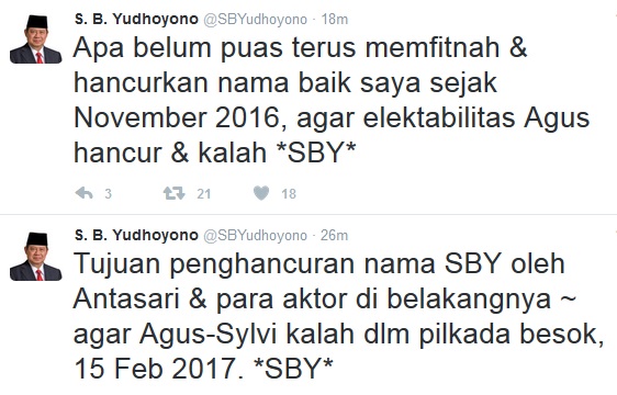 SBY Sebut Tudingan Antasari & Para Aktor Agar Agus-Sylvi Kalah