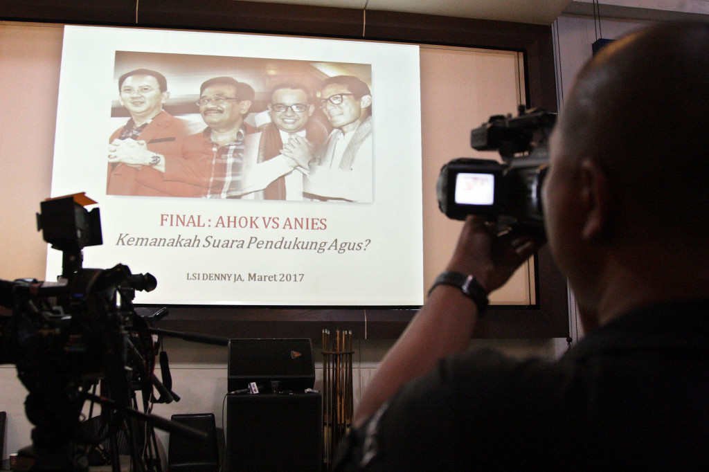 Konferensi pers hasil rilis survei di kantor LSI, Rawamangun, Jakarta, Selasa (7/3)/MI/Susanto