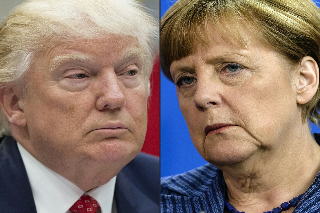 Presiden Donald Trump (kiri) dan Kanselir Jerman Angela Merkel. (Foto: AFP/SAUL LOEB/CLEMENS BILAN)