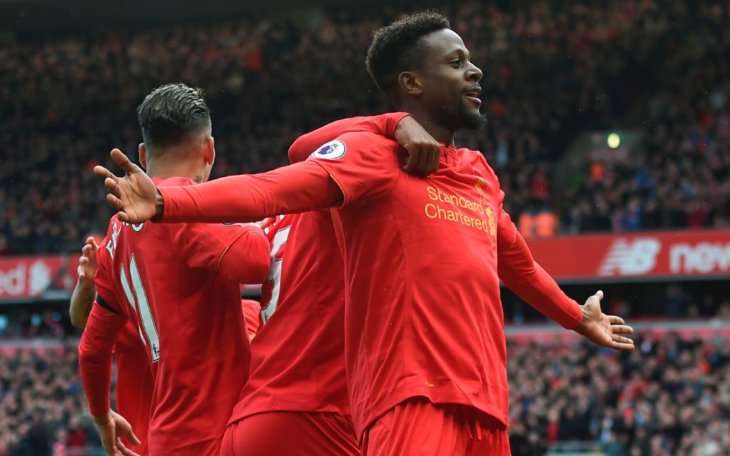 Divock Origi sukses mencetak gol ketiga untuk Liverpool saat menghadapi Everton pada pekan ke-30 Liga Primer Inggris, Sabtu (1/4/2017) (Foto: AFP/Paul Ellis)