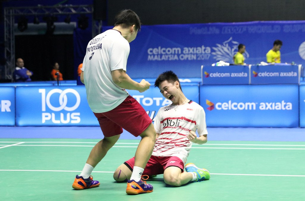 Pasangan ganda putra Indonesia, Marcus Fernaldi Gideon/Kevin Sanjaya Sukamuljo. (Foto: Humas PBSI)