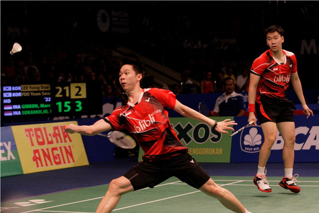 Marcus Fernaldi Gideon/Kevin Sanjaya Sukamuljo (MI/Ramdani)