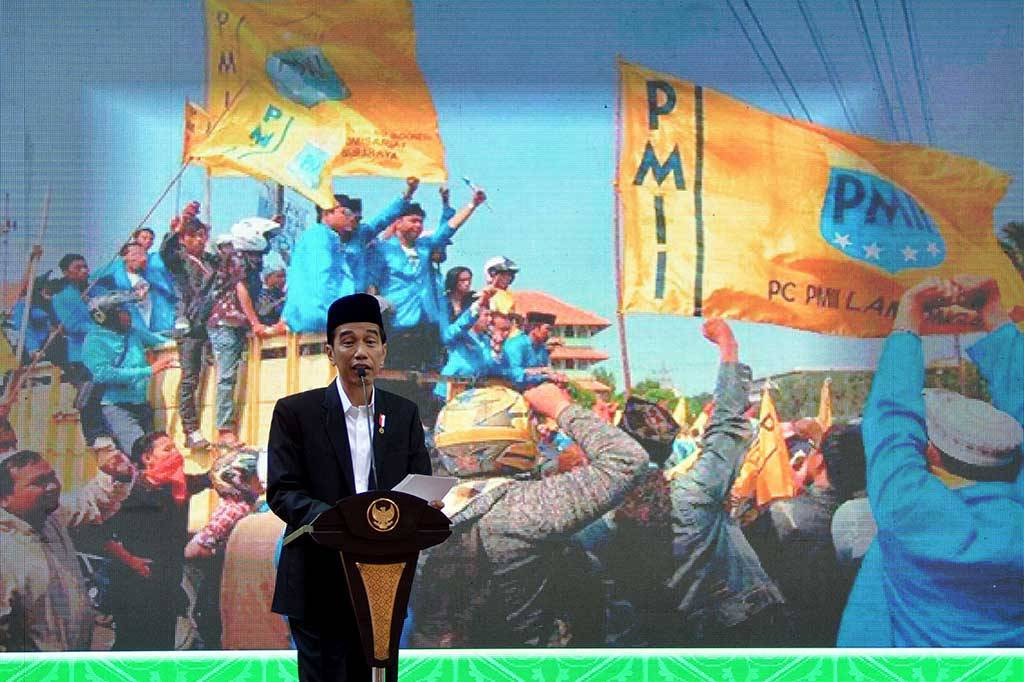 Presiden Joko Widodo di Kongres XIX Pergerakan Mahasiswa Islam Indonesia (PMII). Foto: ANTARA/Basri Marzuki