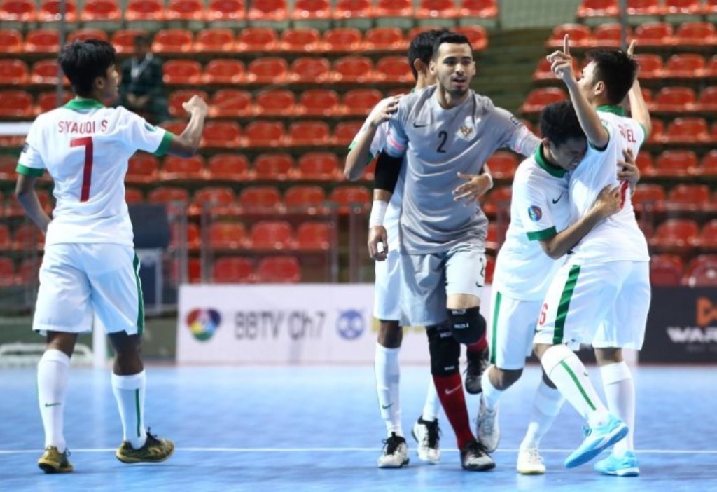 Selebrasi gol penggawa timnas futsal Indonesia, Samuel Eko. (Foto: afc.com)