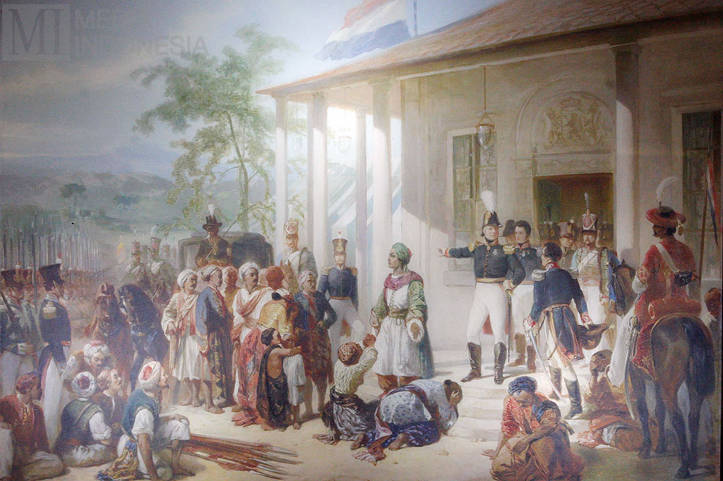 Lukisan yang menggambarkan suasana penangkapan Pangeran Diponegoro oleh Belanda/. MI/Adam Dwi/ip