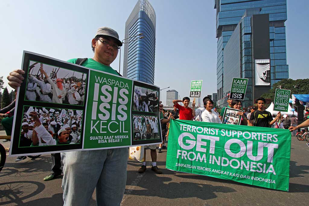 Ilustrasi/Komunitas Aliansi Nasionalis melakukan aksi tolak gerakan radikal di kawasan Bundaran HI, Jakarta Pusat, Minggu (24/8). Aksi tersebut merupakan bentuk penolakan akan gerakan radikal yang mulai marak masuk ke Indonesia, seperti gerakan ISIS. MI/I