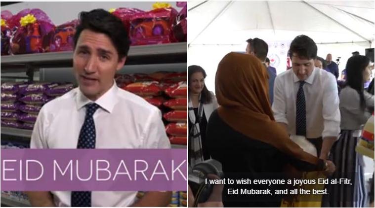 PM Kanada, Justin Trudeau terlihat membantu seorang warga Muslim menyiapkan paket lebaran. (Foto: Independent)