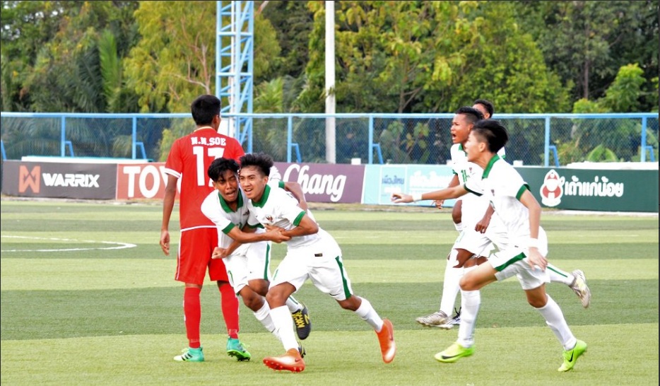 Selebrasi para pemain Timnas U-16 saat bermain imbang 2-2 dengan Myanmar (Foto: (PSSI_FAI)