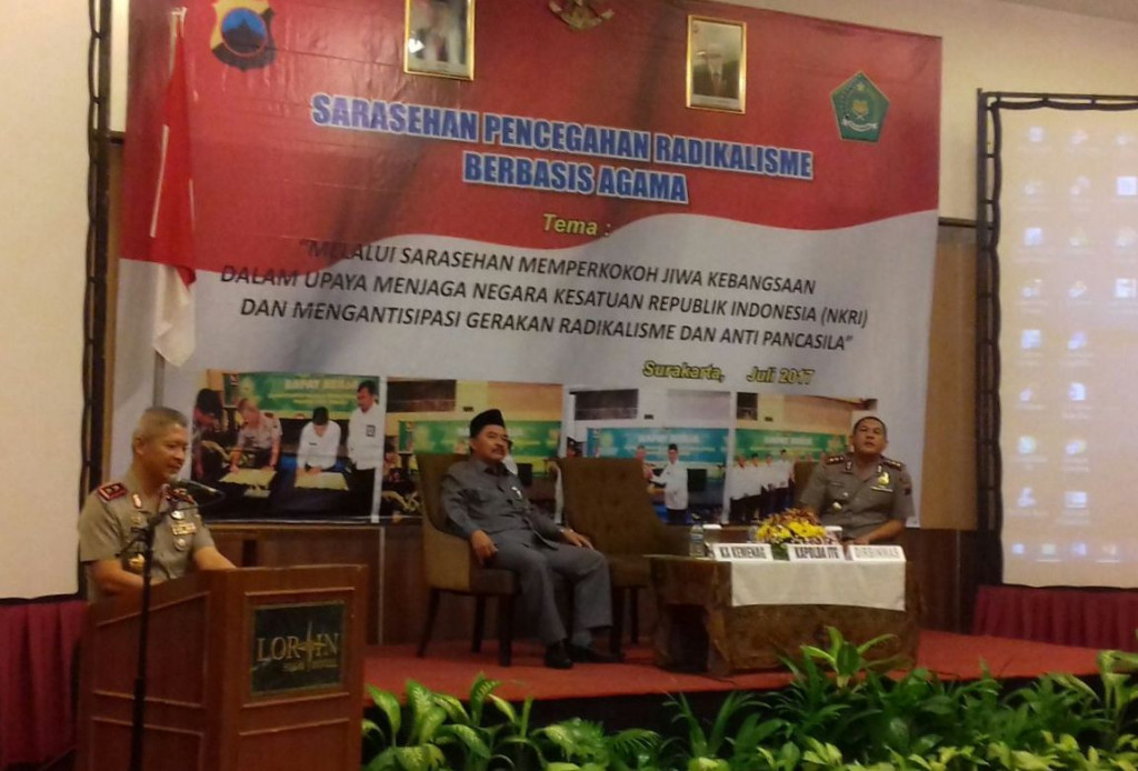 Kapolda Jateng Irjen Condro Kirono berpidato dalam Sarasehan Pencegahan Radikalisme Berbasis Agama di Kota Solo, Jawa Tengah, Rabu, 26 Juli 2017. (Metrotvnews.com/Pythag Kurniati)