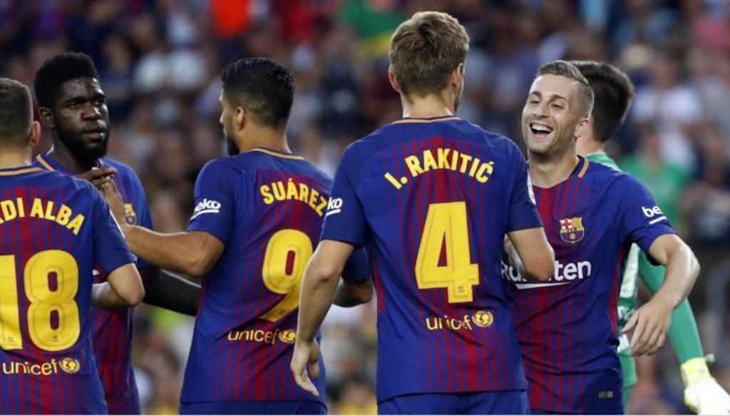 Skuat Barcelona merayakan gol kemenangan. (Foto: FC Barcelona)