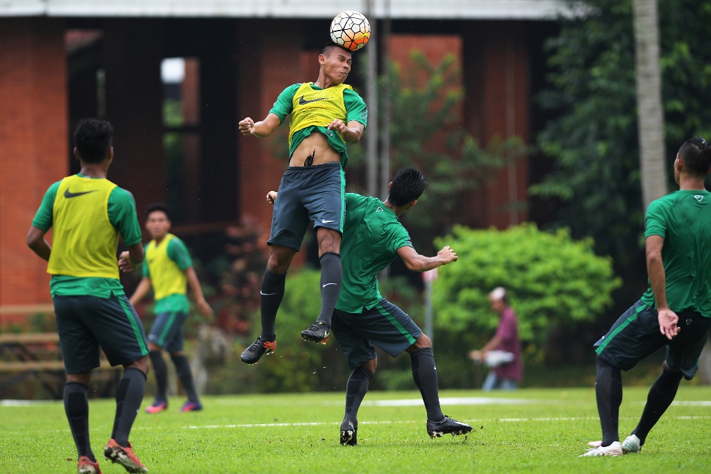 Para penggawa Timnas U-22 saat menjalani sesi latihan di Karawaci (Foto: Antara)