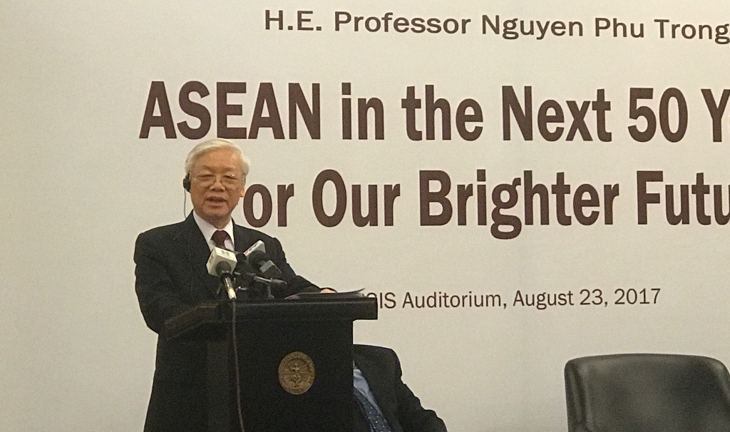 Sekretaris Jenderal Partai Komunis Vietnam Nguyen Phu Trong  di CSIS (Foto: Fajar Nugraha/Metrotvnews.com).