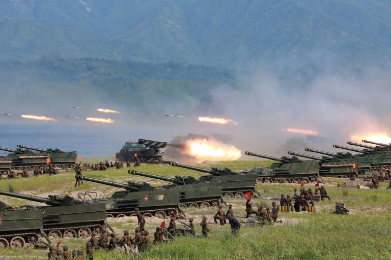 Korean People's Army (KPA) personnel take part in a military exercise at an undisclosed location in North Korea, in this unverified KCNA image. (Photo:AFP/KSN/KCNA)