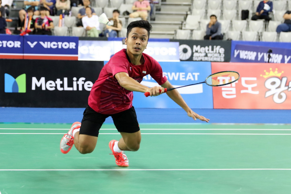 Tunggal Putra Indonesia Anthony Sinisuka Ginting meraih juara Korea Open usai mengalahkan Jonatan Christie (Foto: PBSI)