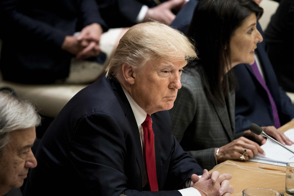 US President Donald Trump listens during a meeting on United Nations Reform at the UN headquarters on September 18, 2017 in New York City. (Photo:AFP/Brendan Smialoski)