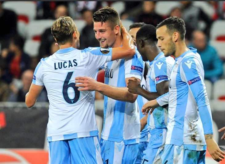 Para pemain Lazio berpesta di kandang Nice (Foto: SS Lazio)