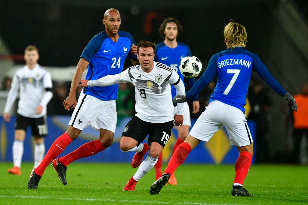 Suasana laga uji coba internasional antara Jerman kontra Prancis. (AFP PHOTO / John MACDOUGALL)