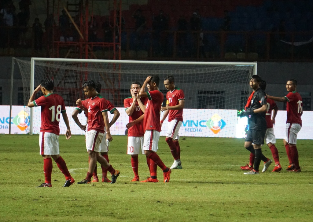 Skuat Timnas U-23 saat beruji coba melawan Suriah U-23 di Stadion Wibawa Mukti (Foto: MTVN/Kautsar Halim)