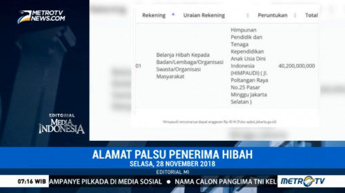 Alamat Palsu Penerima Hibah