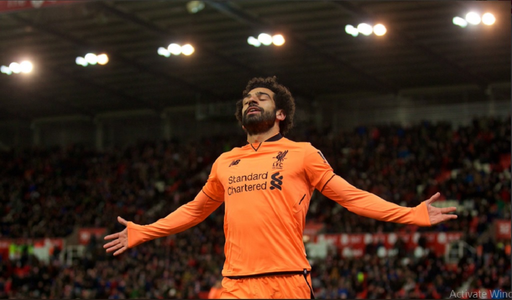 Mohamed Salah merayakan gol ke gawang Stoke (Foto: twitter)