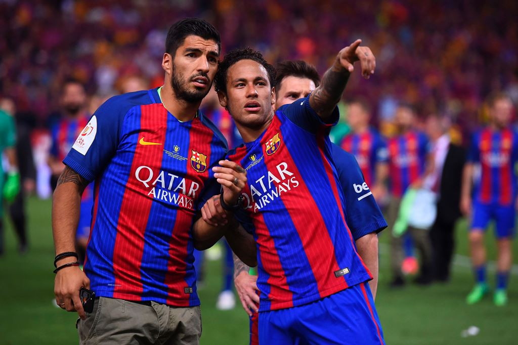 Luis Suarez dan Neymar Da Silva. (Foto: AFP/ Josep Lago)