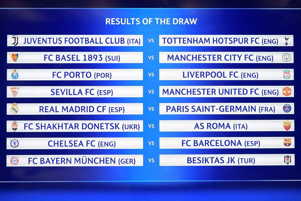 Hasil undian 16 besar Liga Champions 2017 -- 2018. (Foto: AFP/Fabrice Coffrini)